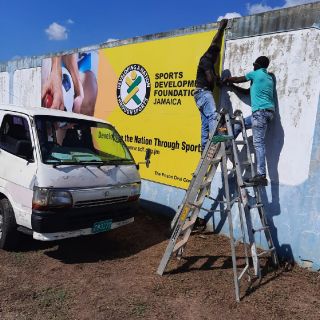 A sign of the works of the SDF